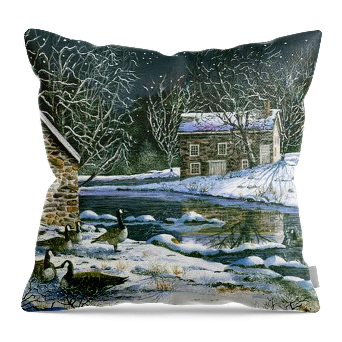 Winter Throw Pillow featuring the painting Starry Night Visitors by Diane Phalen