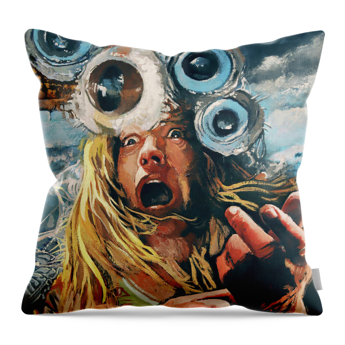 Monster Throw Pillow featuring the painting State of Insanity by Sv Bell