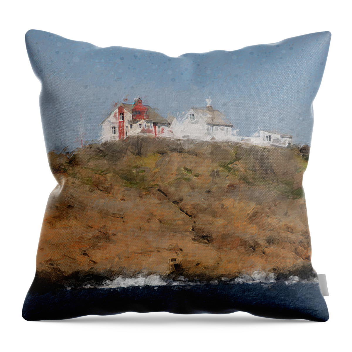 Lighthouse Throw Pillow featuring the digital art Stavernsodden lighthouse by Geir Rosset