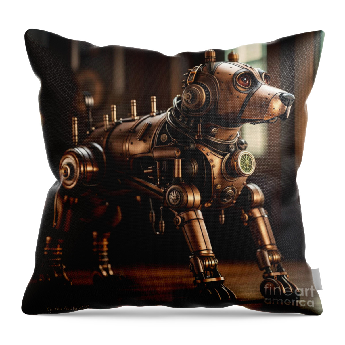 Ai Throw Pillow featuring the digital art Steampunk Dog by Cindy's Creative Corner