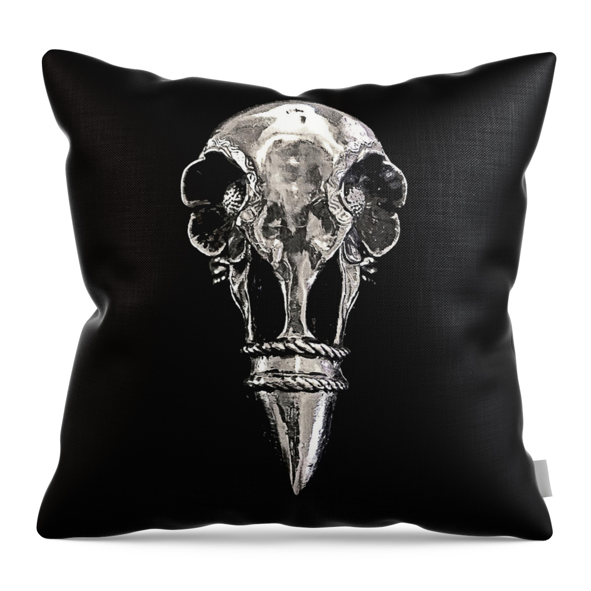 Sterling Silver Raven Skull Ring Throw Pillow featuring the photograph Sterling Silver Raven Skull Ring by Susan Maxwell Schmidt