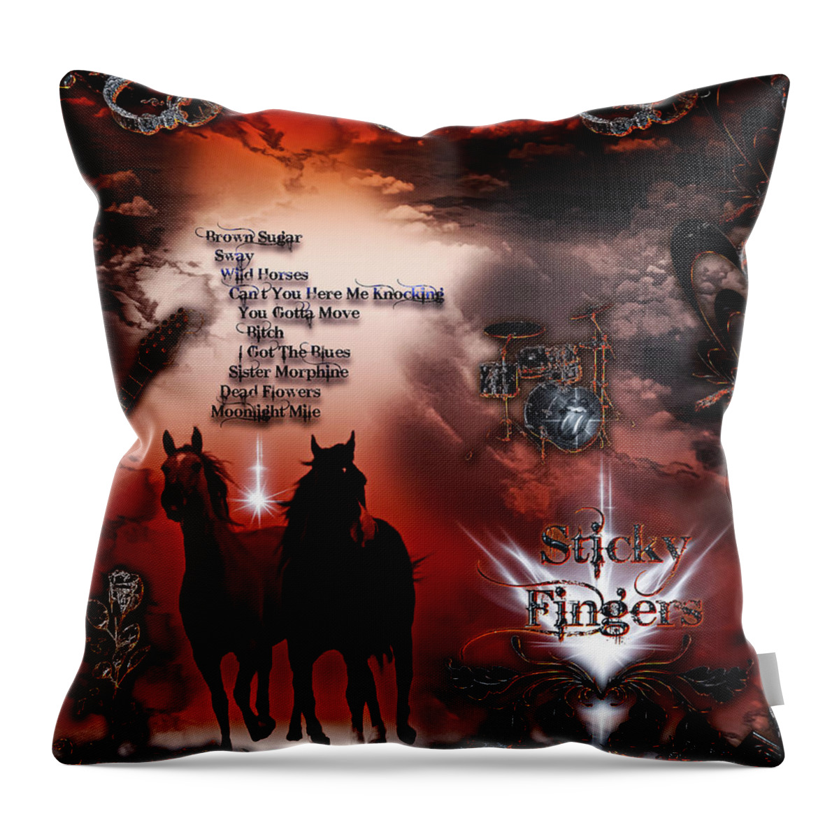 The Rolling Stones Throw Pillow featuring the digital art Sticky Fingers by Michael Damiani