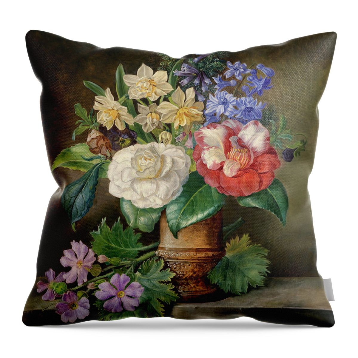 Still Life Of Flowers With Daffodils Throw Pillow featuring the photograph Still Life of Flowers with Daffodils by Franz Xaver Andreas Petter by Carlos Diaz