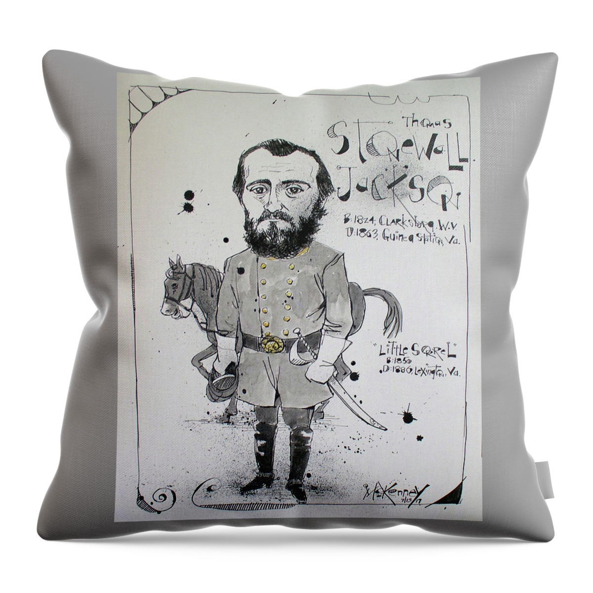  Throw Pillow featuring the drawing Stonewall Jackson by Phil Mckenney