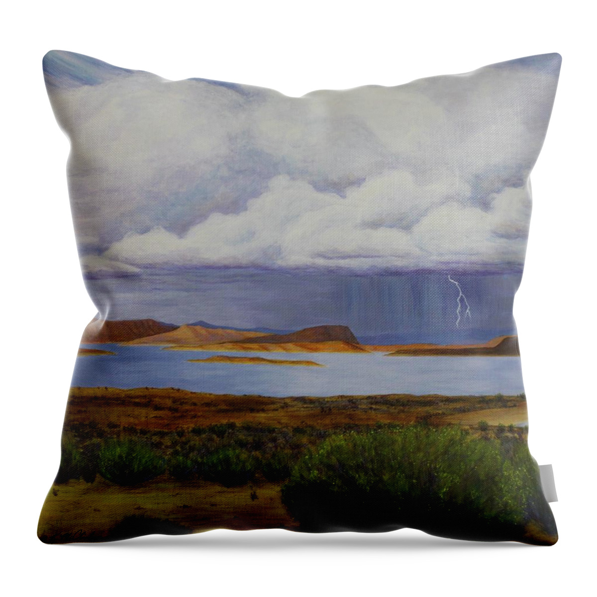 Kim Mcclinton Throw Pillow featuring the painting Storm at Lake Powell- center panel of three by Kim McClinton