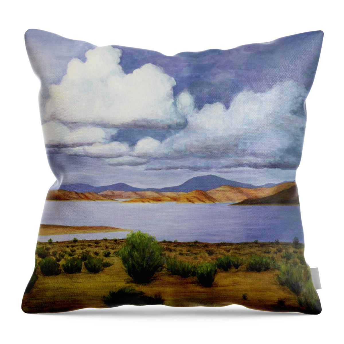 Kim Mcclinton Throw Pillow featuring the painting Storm on Lake Powell - right panel of three by Kim McClinton