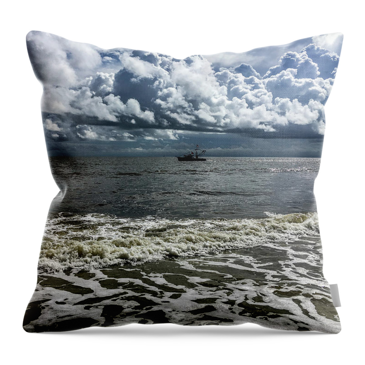 Ocean Throw Pillow featuring the photograph Stormy Boat by David Beechum