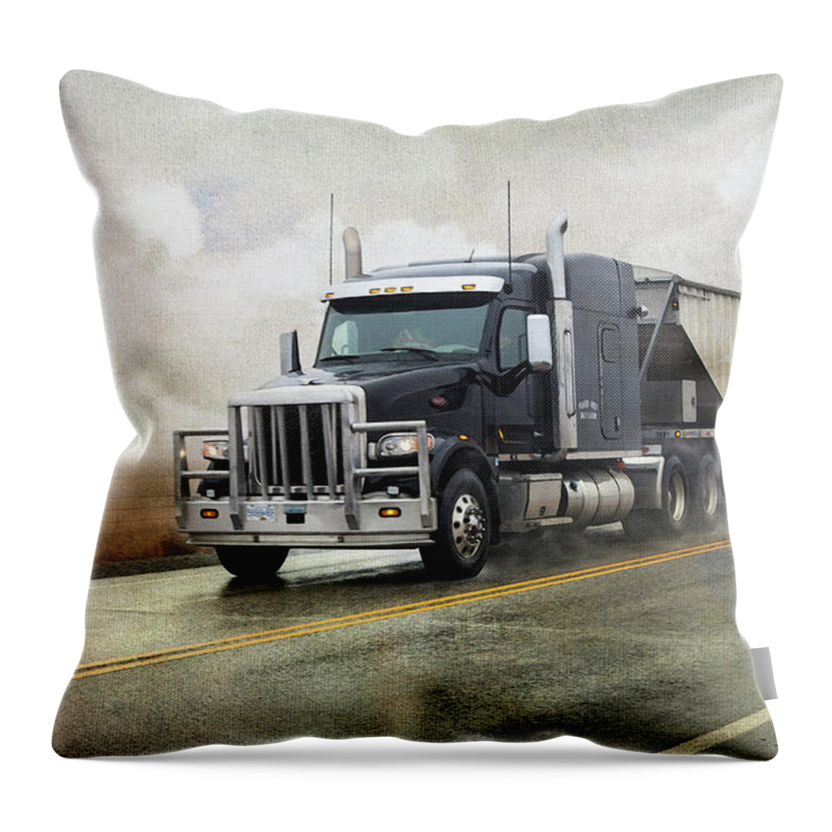 Trucks Throw Pillow featuring the digital art Stormy Weather Peterbilt by Theresa Tahara