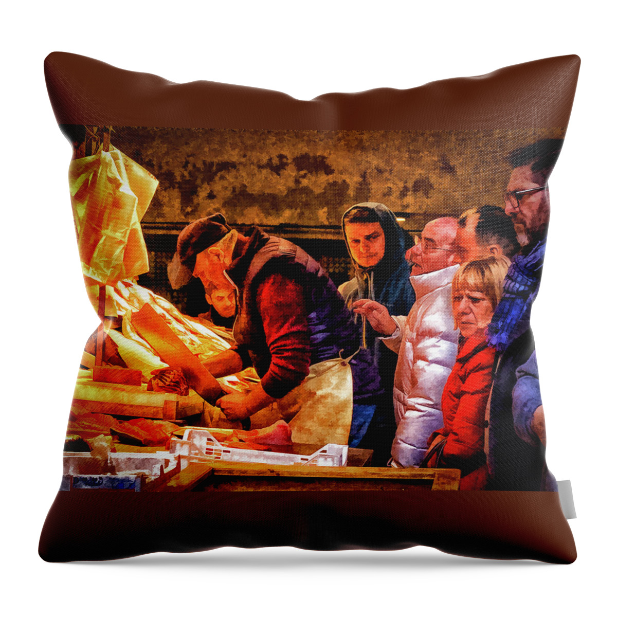 Catania Throw Pillow featuring the photograph Street Butcher in Catania, Sicily by Monroe Payne