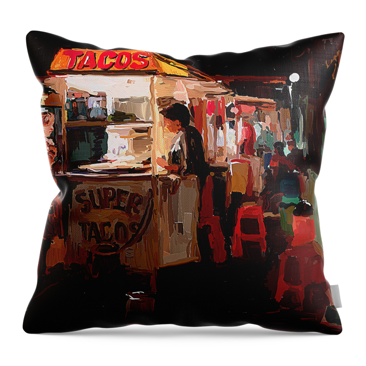 Guatemala Throw Pillow featuring the mixed media Street nightlife Panajachel, Guatemala by Tatiana Travelways