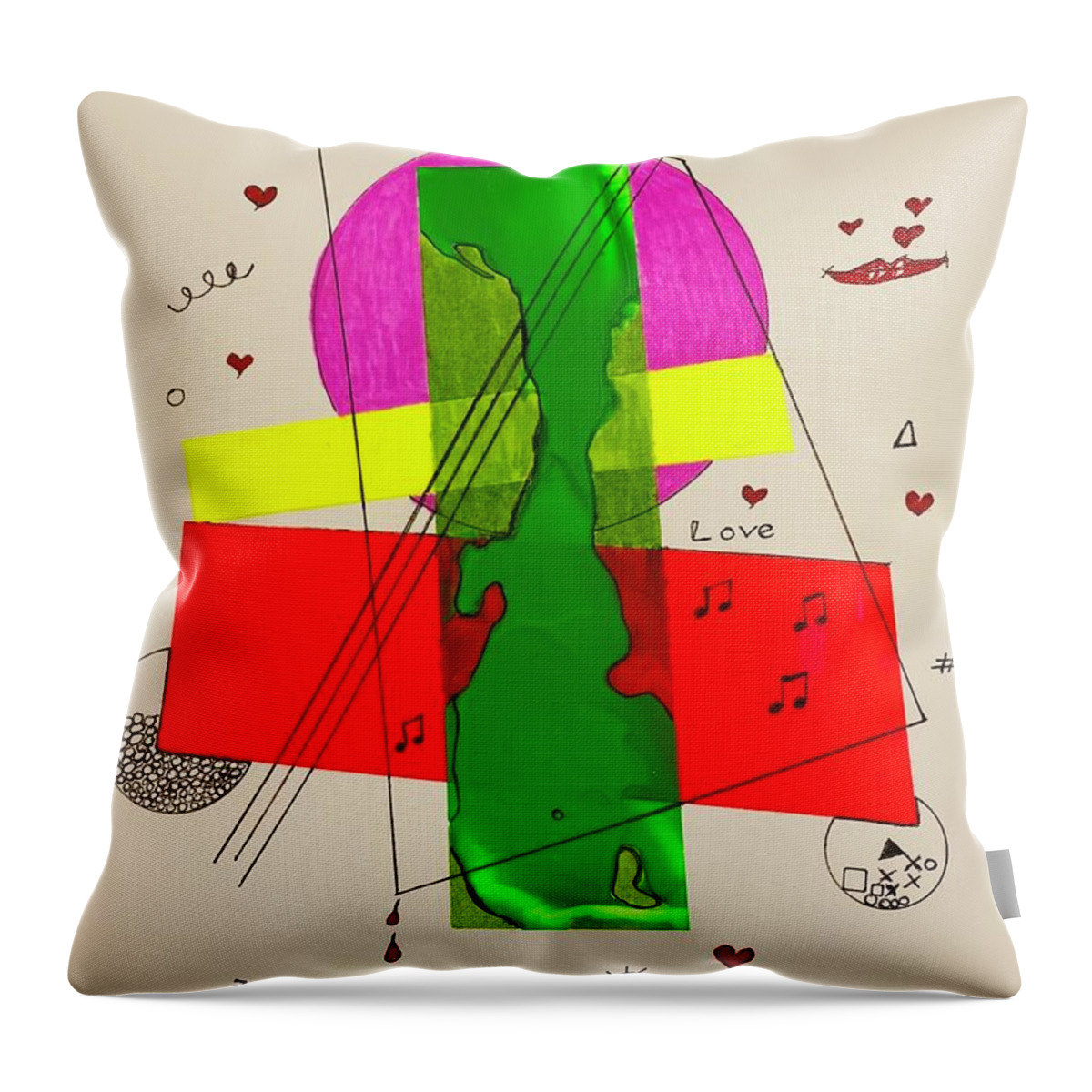  Throw Pillow featuring the mixed media Strings on Green 111415 by Lew Hagood