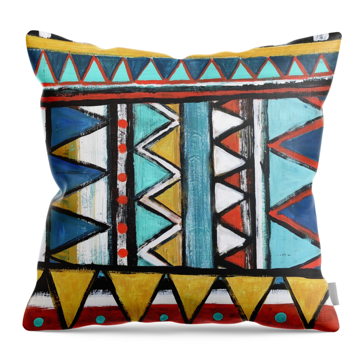 Geometric Throw Pillow featuring the painting Stripes and Triangles V by Cyndie Katz