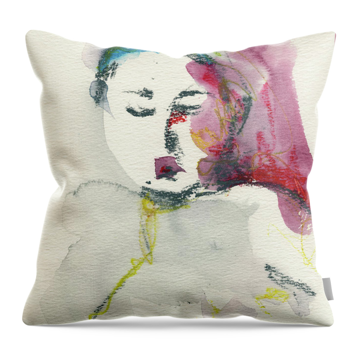 Watercolour Nude Throw Pillow featuring the painting Studio Nude I by Roxanne Dyer
