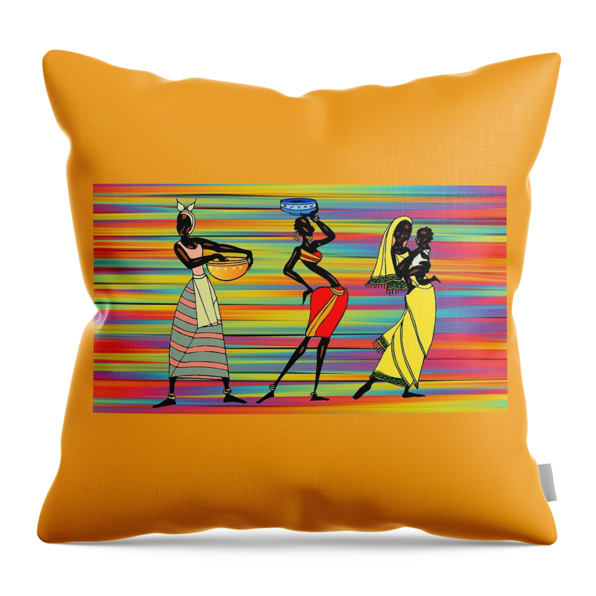 African Throw Pillow featuring the painting Stylized African Women by Nancy Ayanna Wyatt