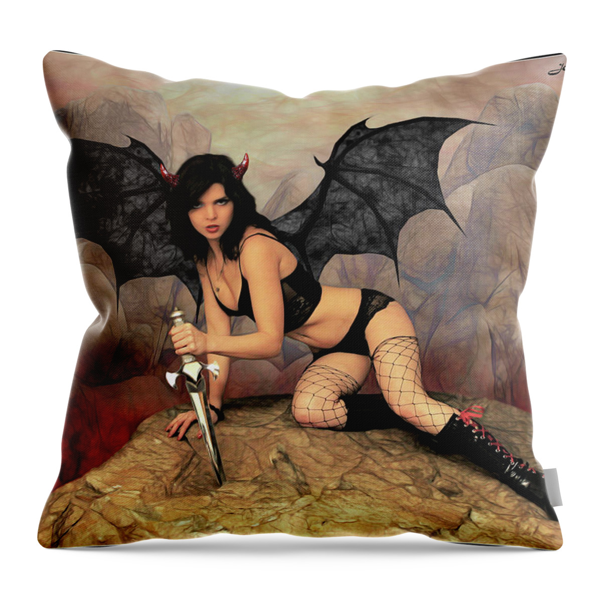 Rebel Throw Pillow featuring the photograph Succubus With Dagger by Jon Volden