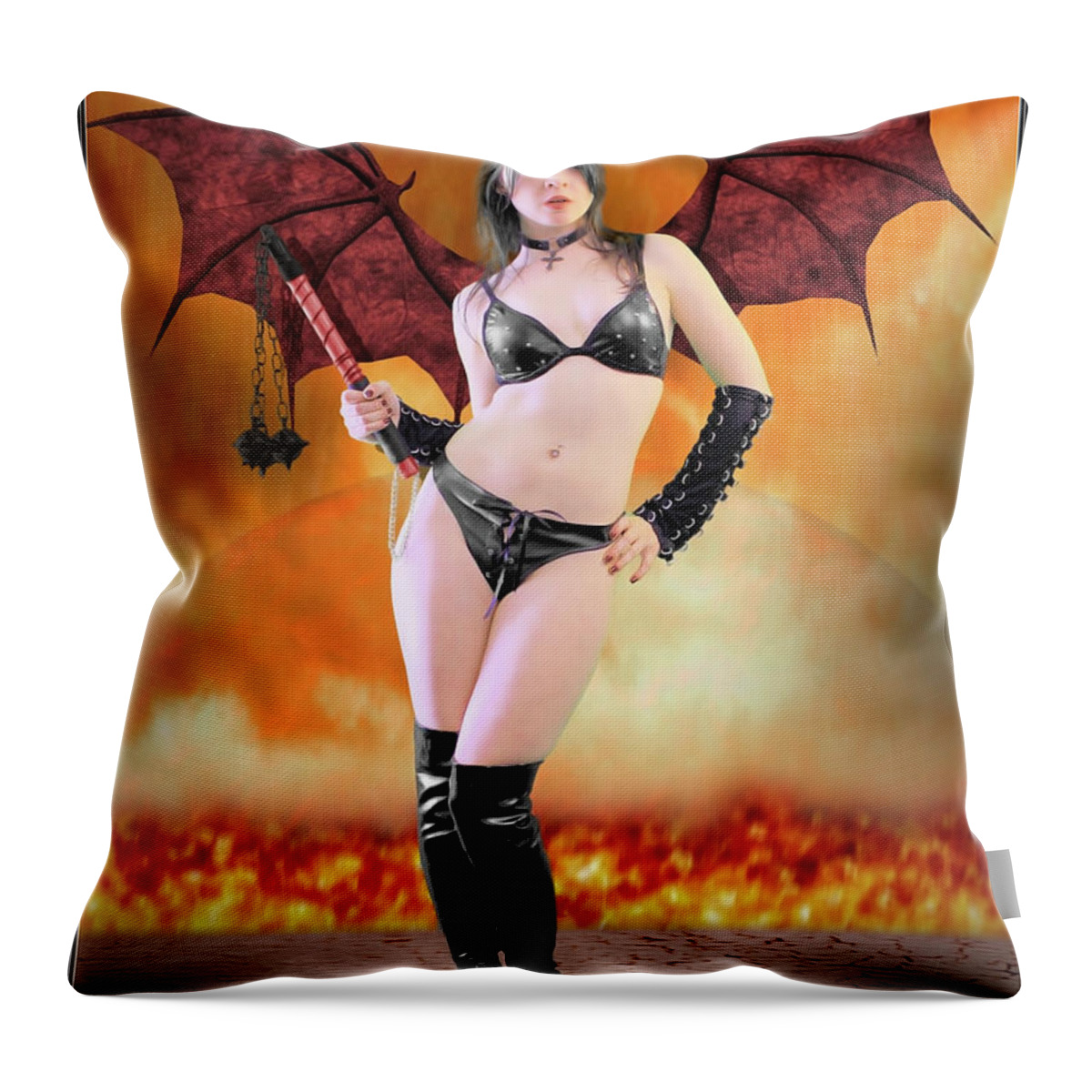 Rebel Throw Pillow featuring the photograph Succubus with flail by Jon Volden