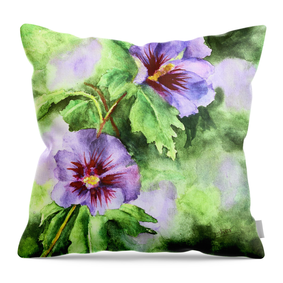 Art - Watercolor Throw Pillow featuring the painting Summer Glory Watercolour on Paper by Sher Nasser