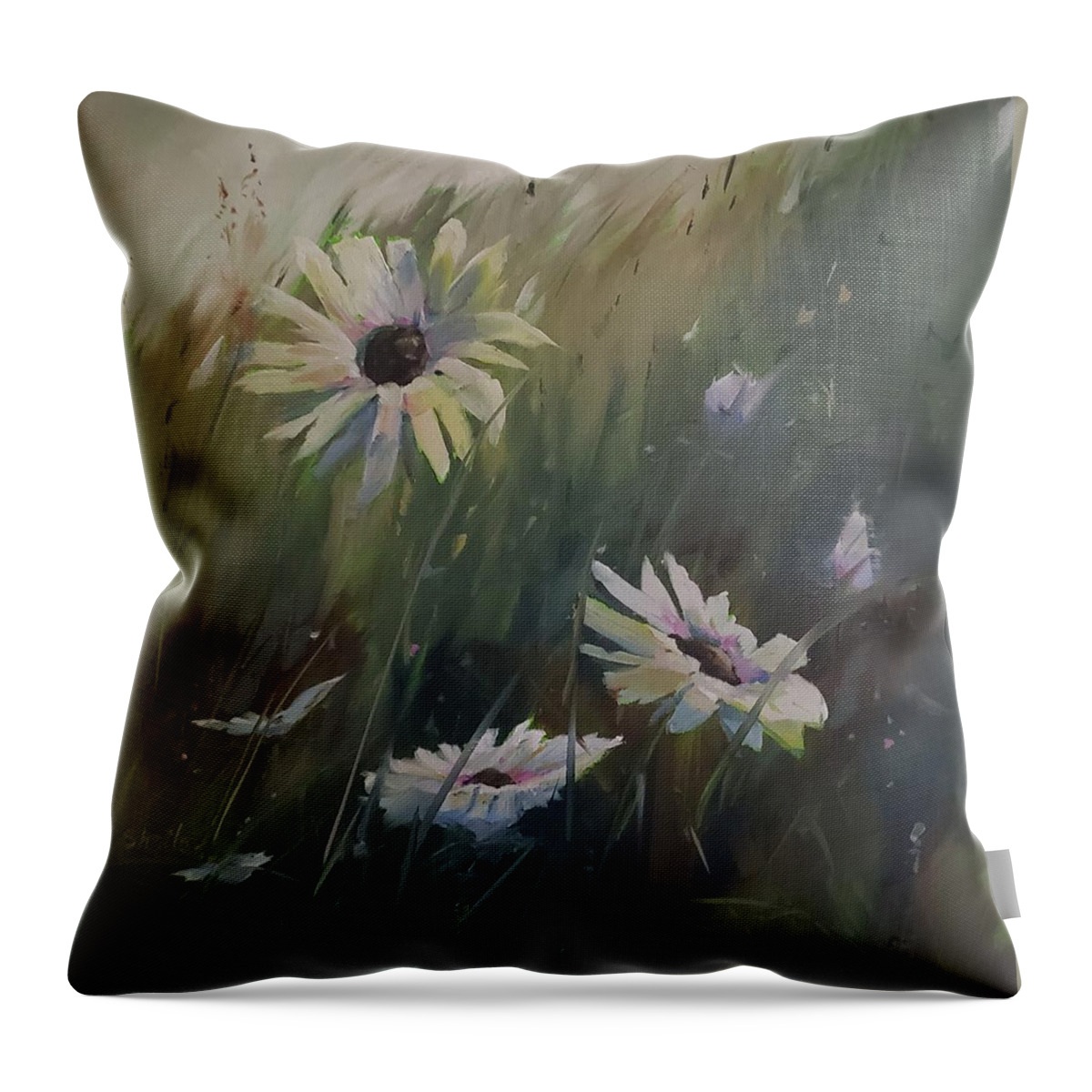 Daisy Throw Pillow featuring the painting Summer is Daisies by Sheila Romard