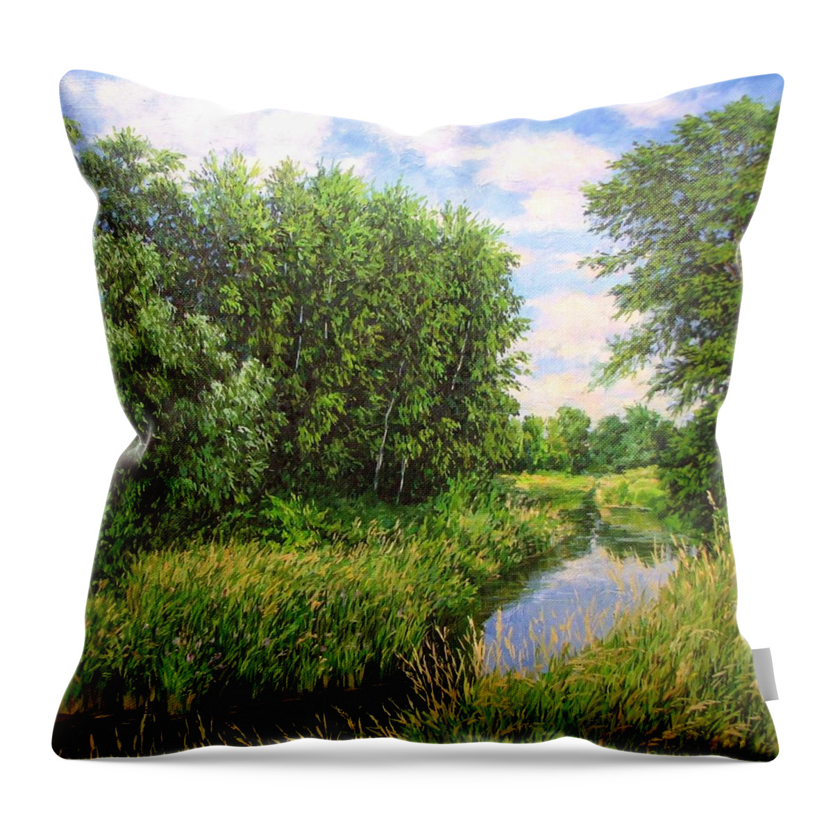 Summer Landscape Throw Pillow featuring the painting Summer landscape 6 by Kastsov
