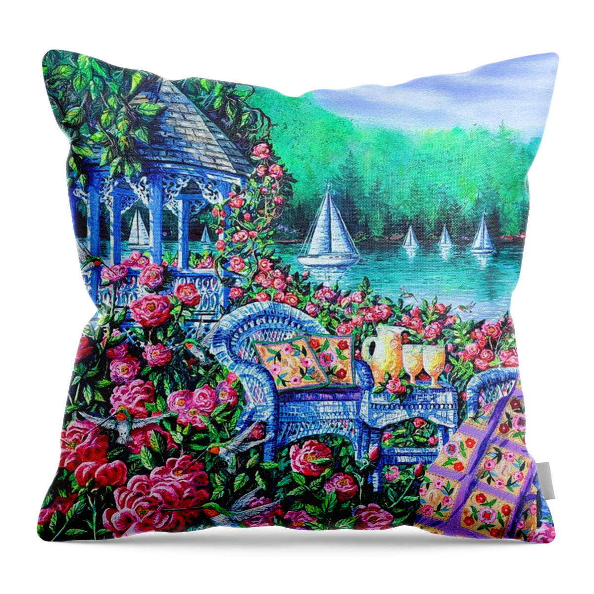 Roses Throw Pillow featuring the painting Summer Lemonade by Diane Phalen