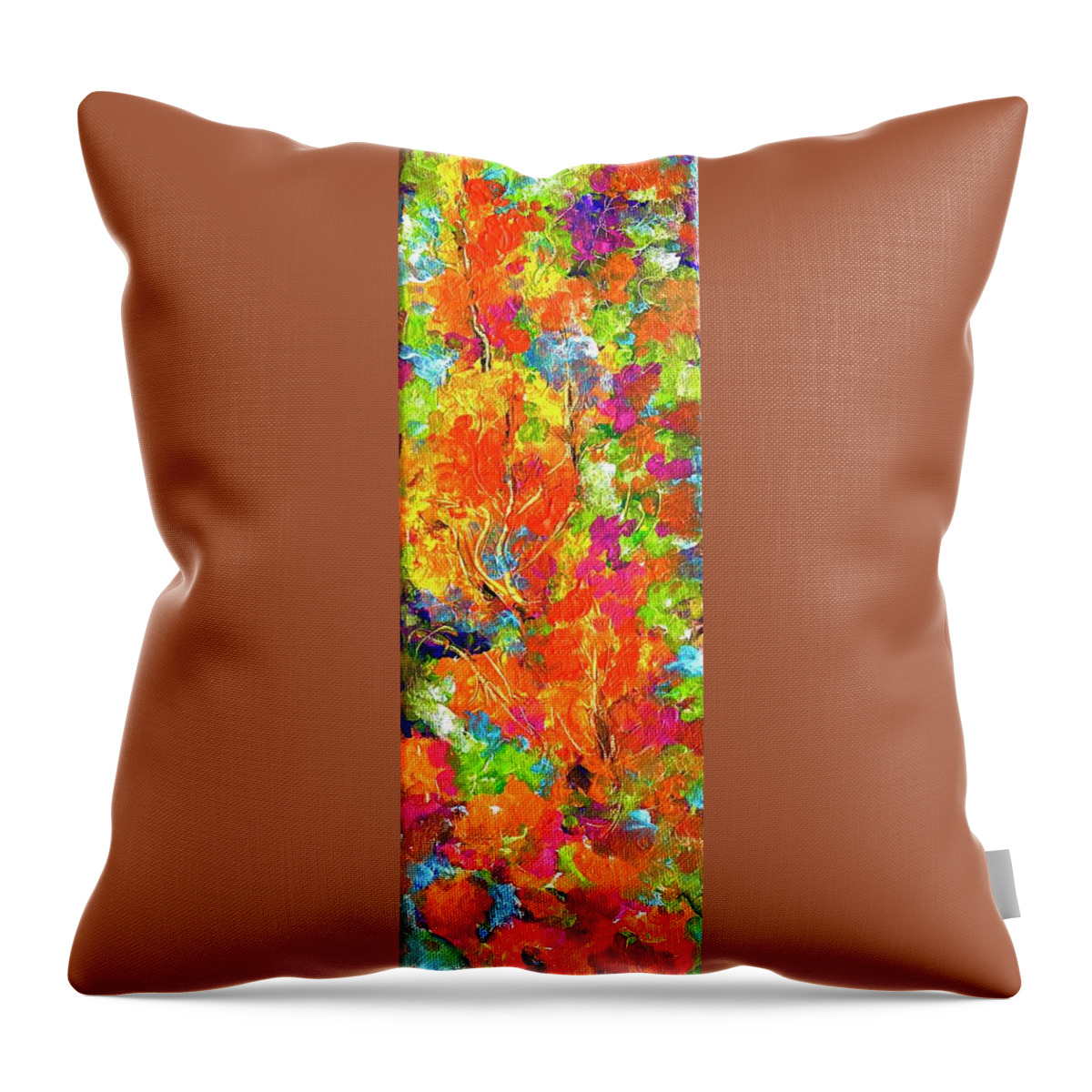 Red And Orange Flowers Long Size Landscape Fire Element. Throw Pillow featuring the painting Summer magic 1. by Caroline Patrick
