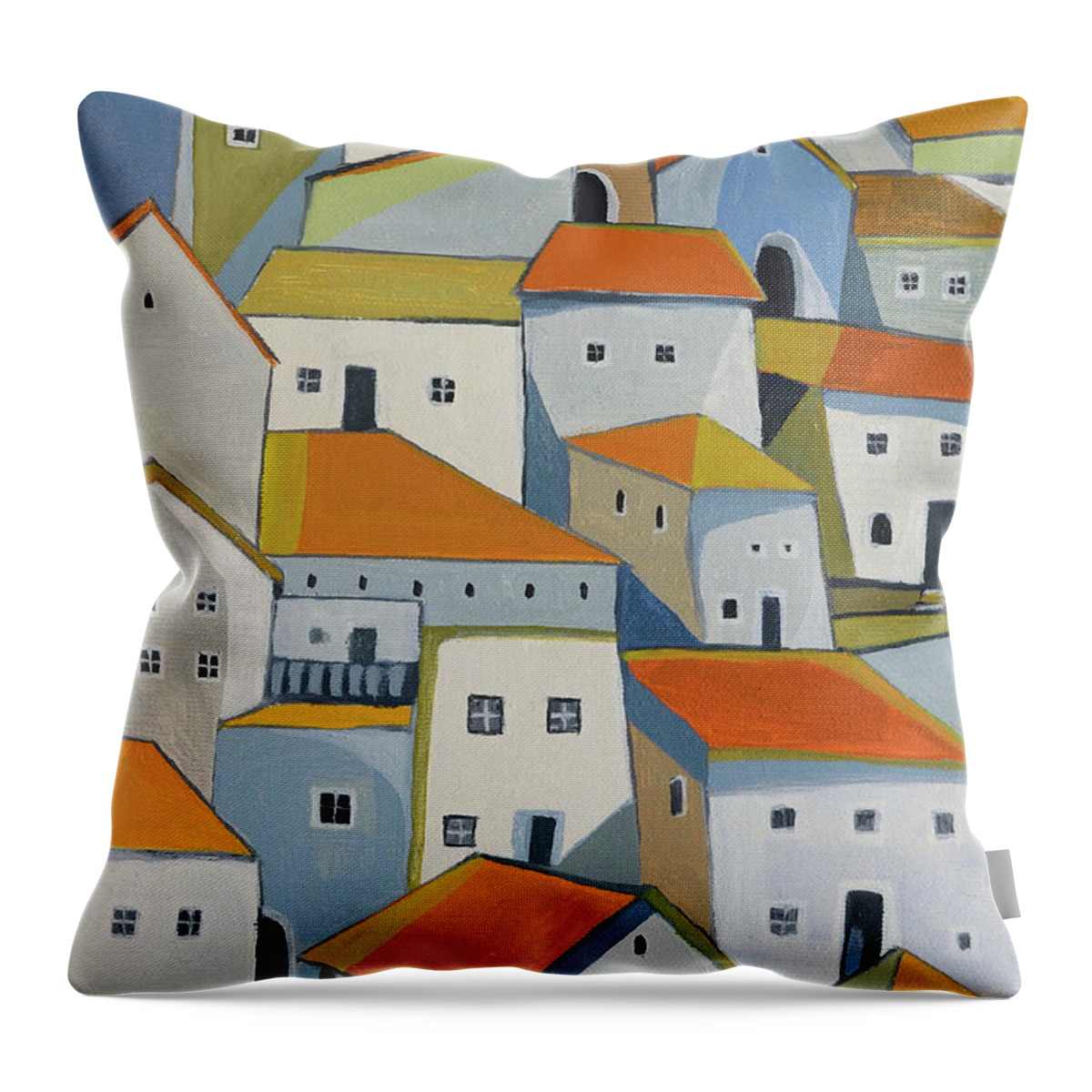 Cityscape Throw Pillow featuring the painting Summer memories by Aniko Hencz
