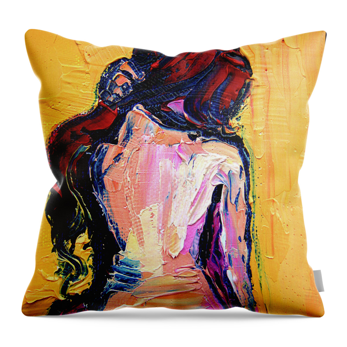 Nude Throw Pillow featuring the painting Sunbathe by Aja Trier