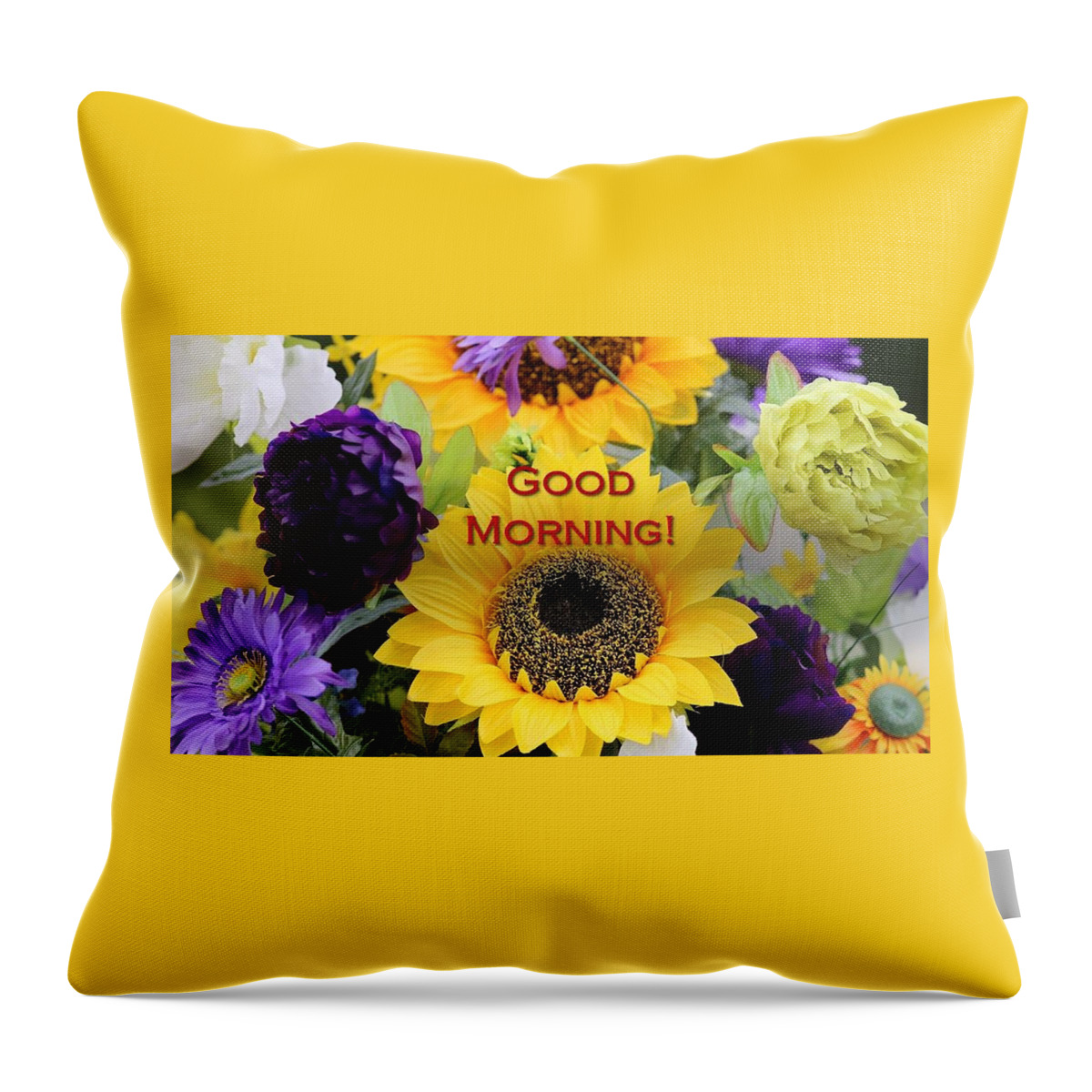 Nancy's Novelty Pixels Photos & AI - Good Morning Throw Pillow featuring the photograph Sunflowers Bid Good Morning by Nancy Ayanna Wyatt And Danny Pendleton