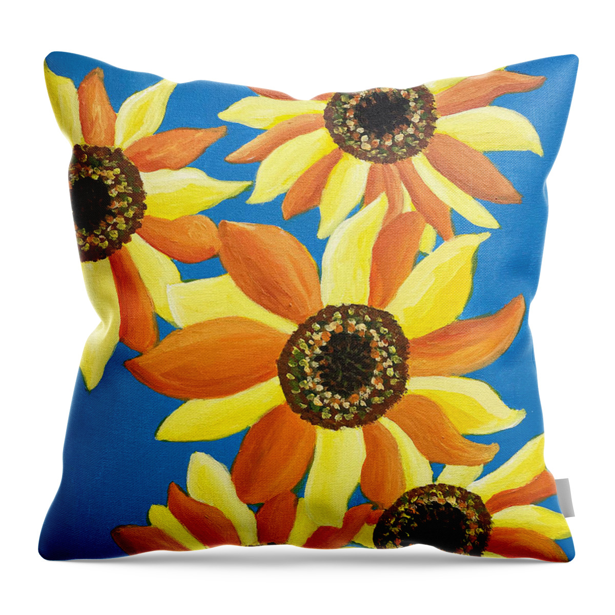 Sunflower Throw Pillow featuring the painting Sunflowers Five by Christina Wedberg