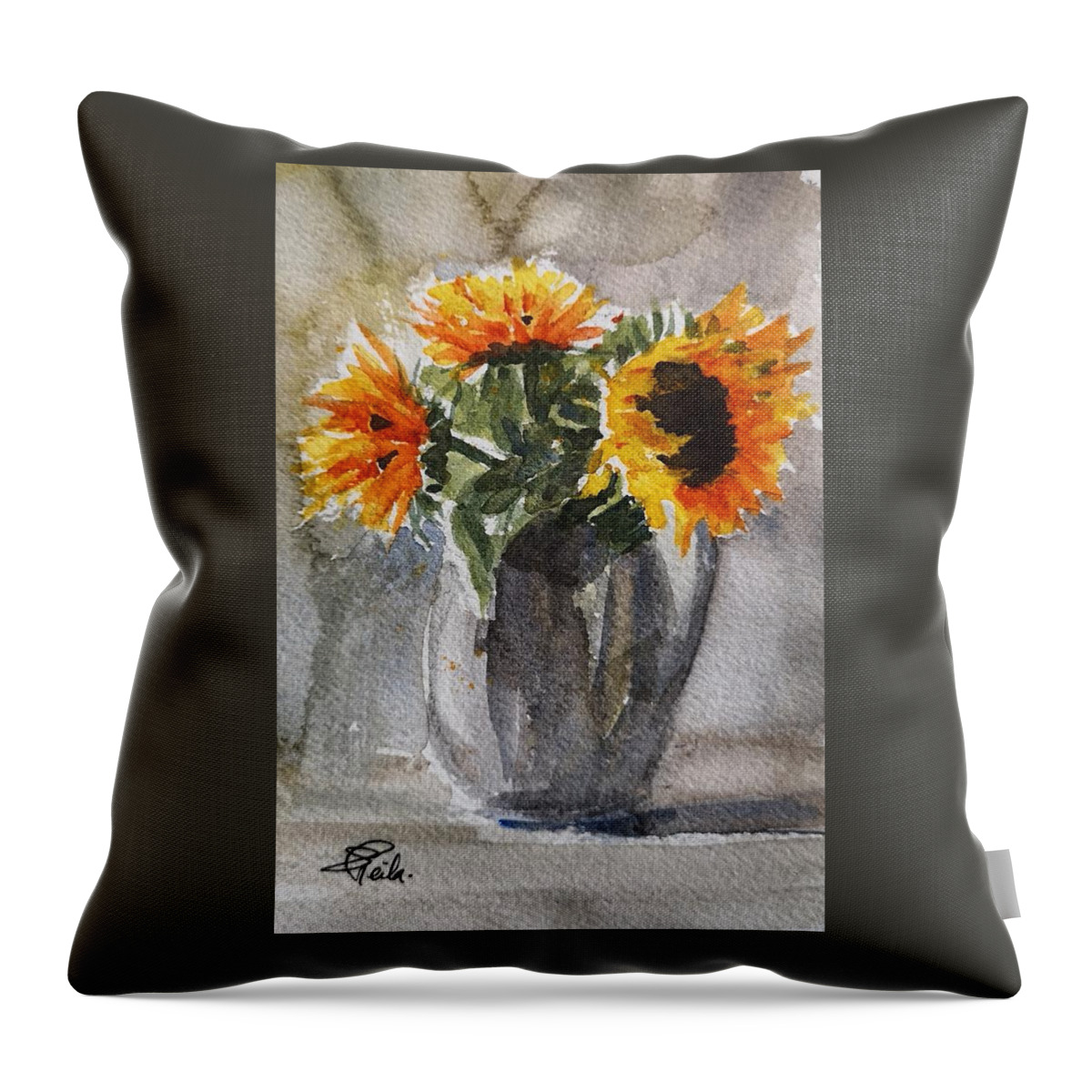 Still Life Throw Pillow featuring the painting Sunflowers by Sheila Romard