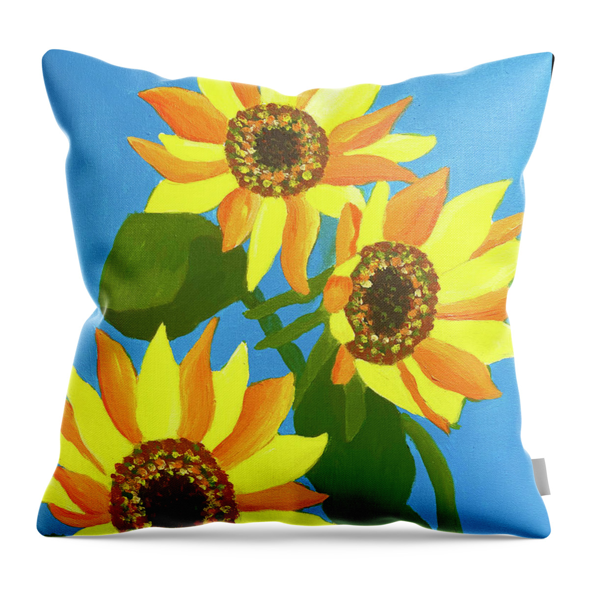 Sunflower Throw Pillow featuring the painting Sunflowers Three by Christina Wedberg
