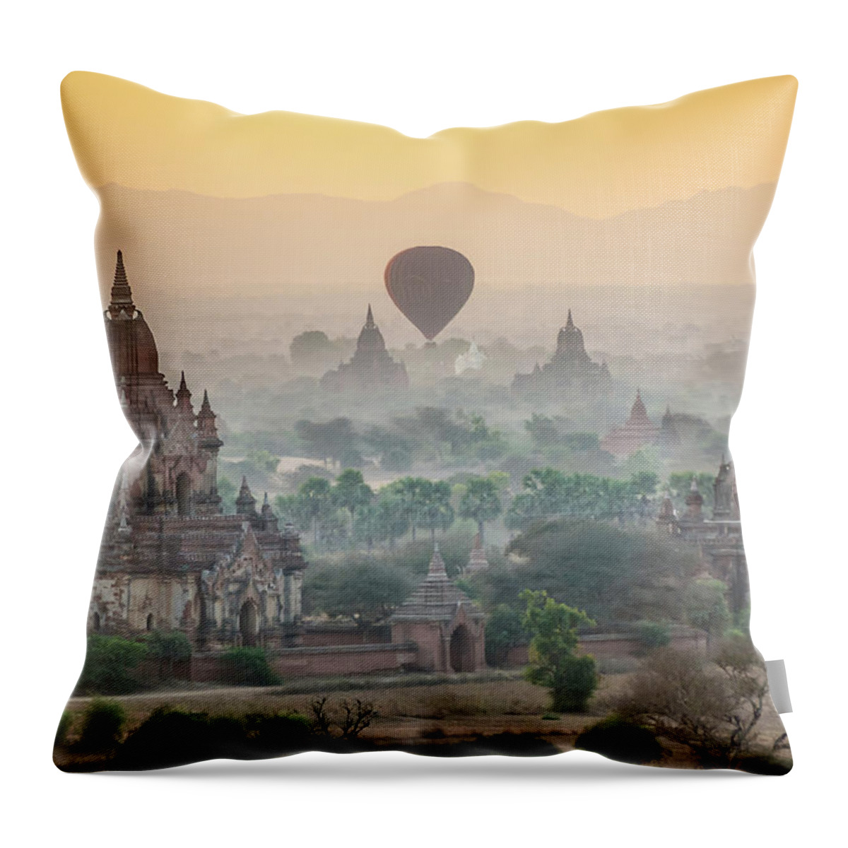 Sunrise Throw Pillow featuring the photograph Sunrise at Bagan by Arj Munoz