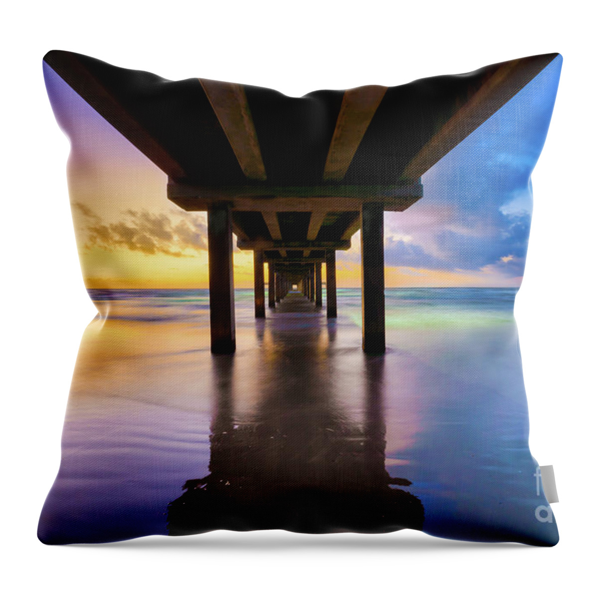 Texas Throw Pillow featuring the photograph Sunrise at Caldwell Pier Port Aransas Texas by Bee Creek Photography - Tod and Cynthia