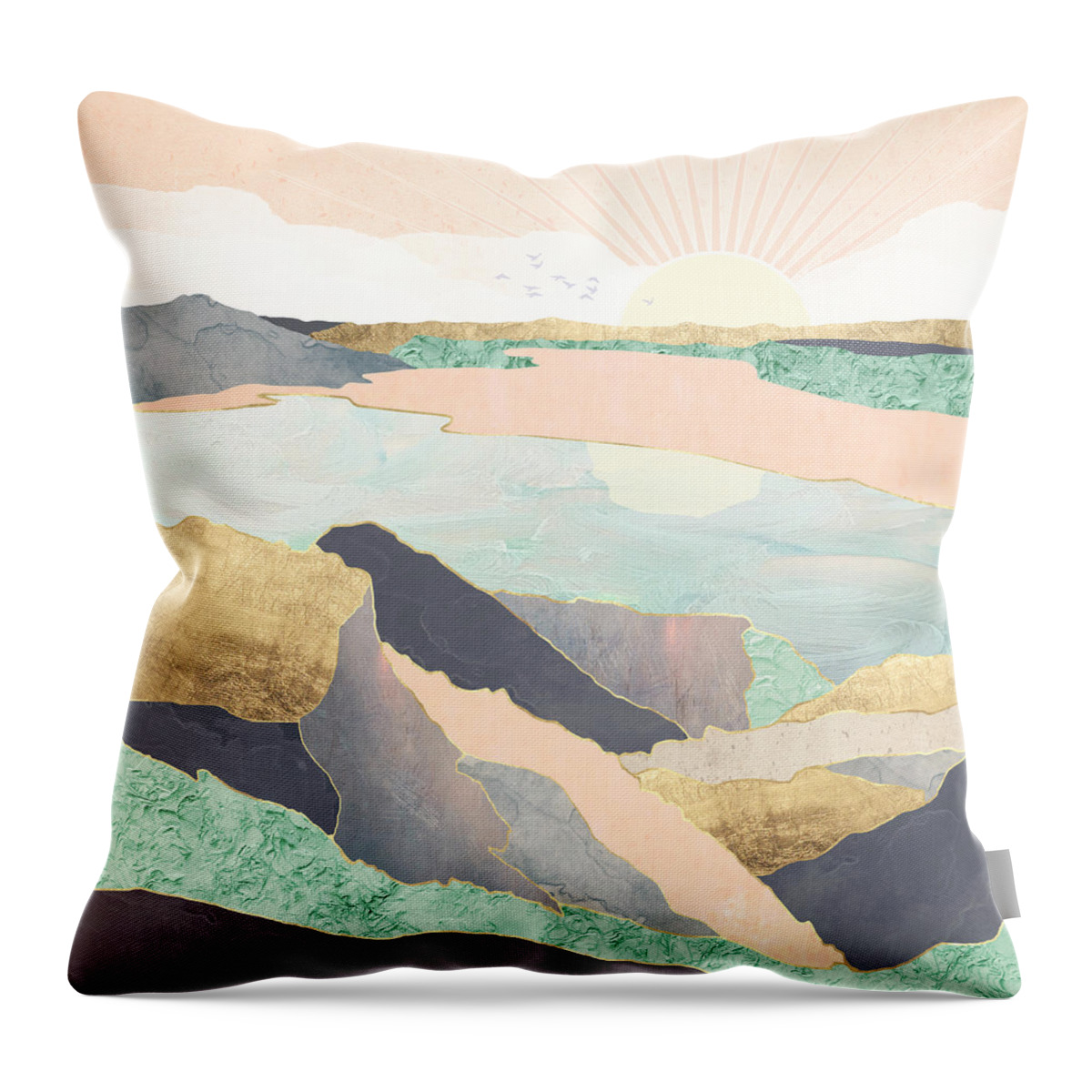 Sunrise Throw Pillow featuring the digital art Sunrise Beach by Spacefrog Designs