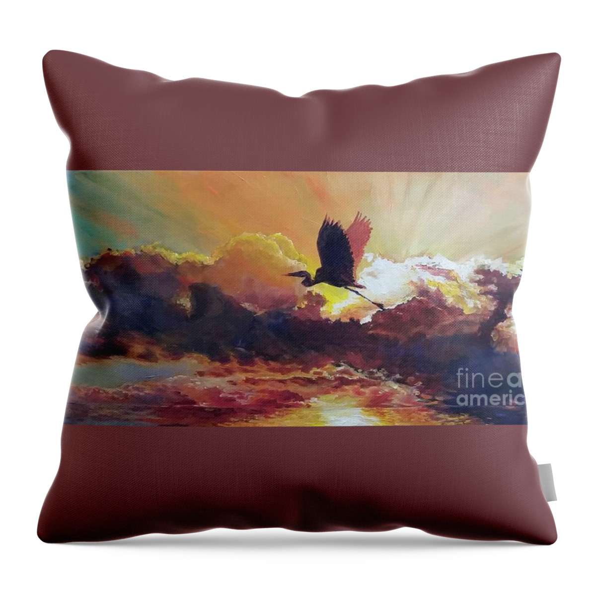 Sunrise Throw Pillow featuring the painting Sunrise Flight by Merana Cadorette