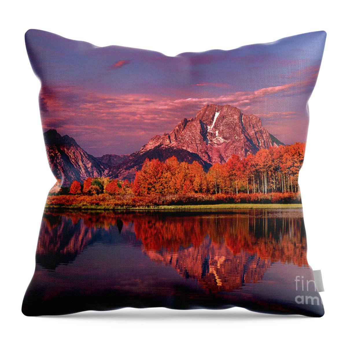 Dave Welling Throw Pillow featuring the photograph Sunrise Mount Moran Oxbow Bend Grand Tetons Np by Dave Welling