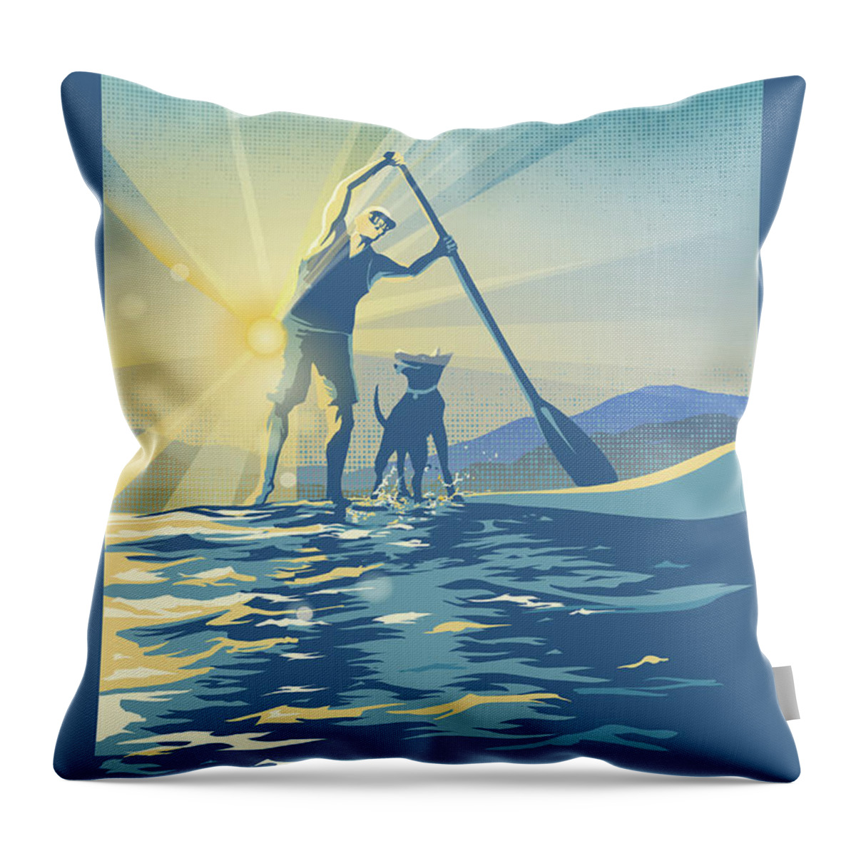 Paddle Boarding Throw Pillow featuring the digital art Sunrise Paddle Boarder by Sassan Filsoof