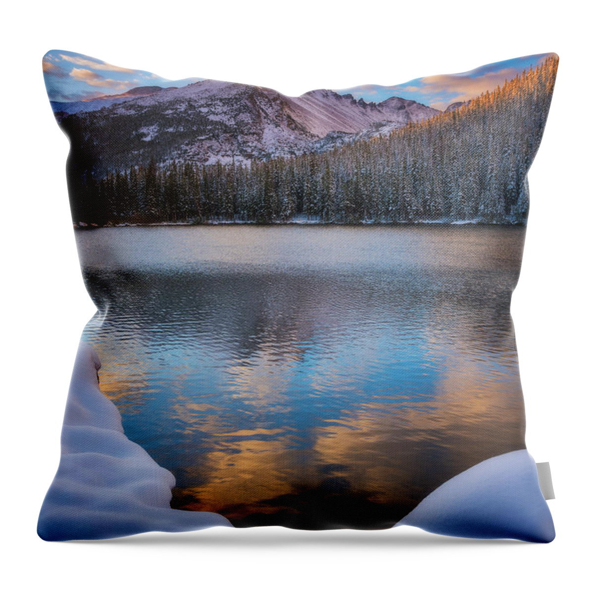 Sunrise Throw Pillow featuring the photograph Sunrise Snow at Bear Lake by Darren White