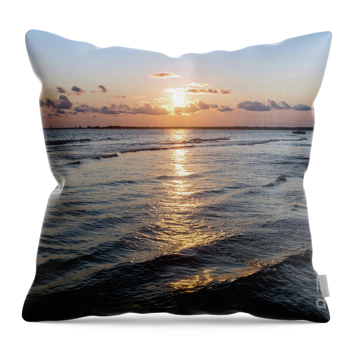 Sun Throw Pillow featuring the photograph Sunset and Waves, Pensacola Pass by Beachtown Views