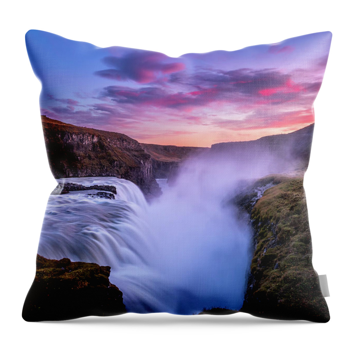 Gullfoss Throw Pillow featuring the photograph Sunset at Gullfoss by Alexios Ntounas