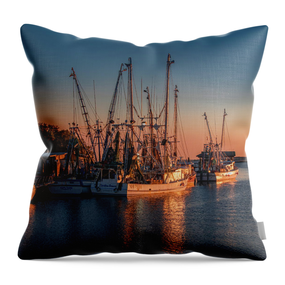 Sunset Throw Pillow featuring the photograph Sunset at Shem Creek, Charleston by Marcy Wielfaert