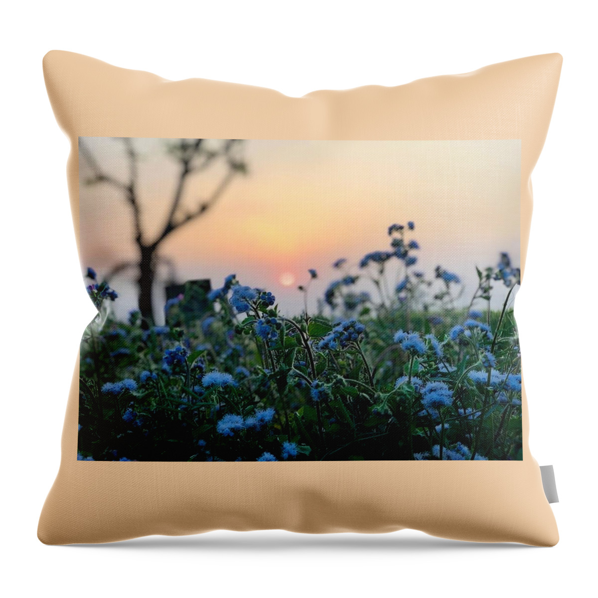 Flowers Throw Pillow featuring the photograph Sunset Behind Flowers by Prashant Dalal