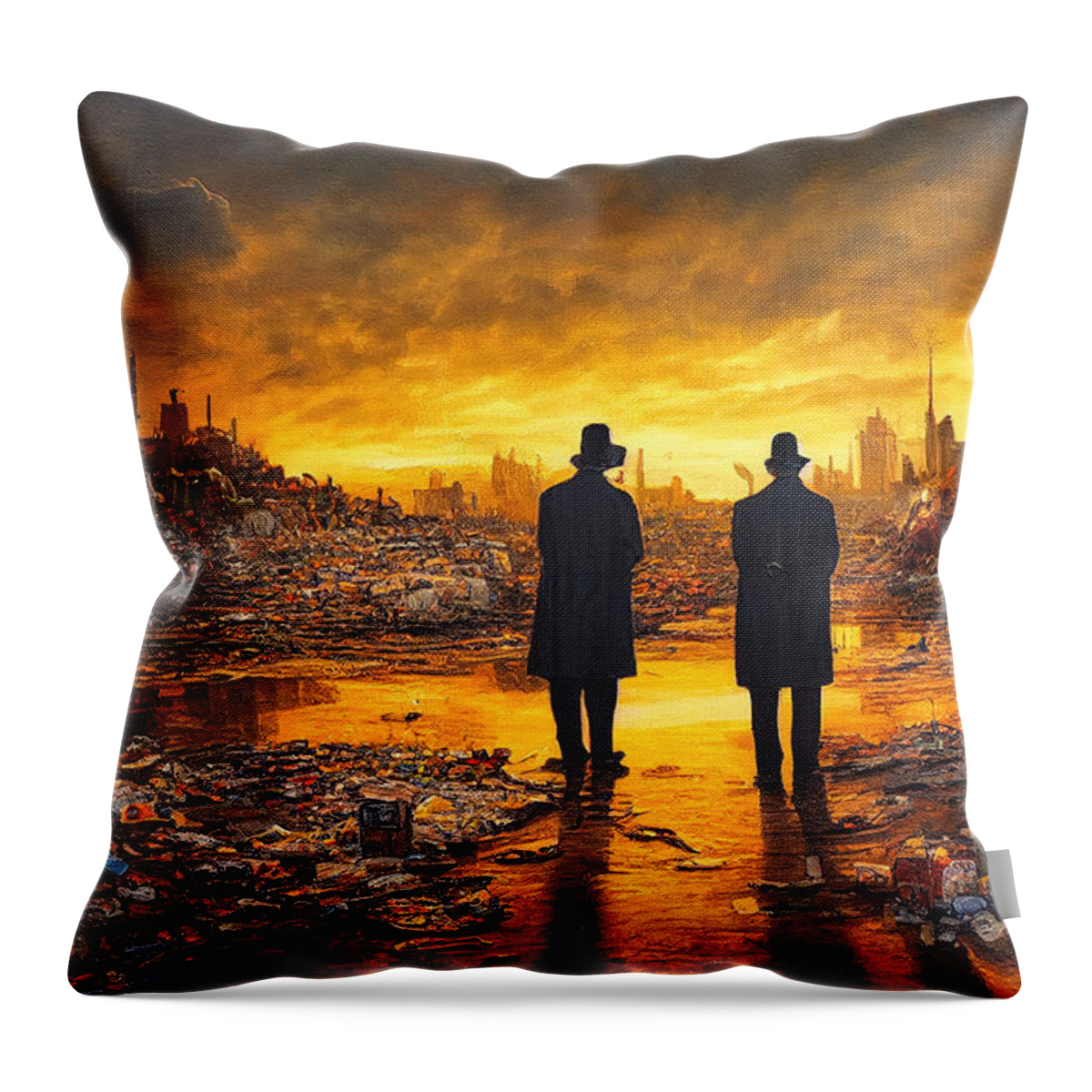 Figurative Throw Pillow featuring the digital art Sunset In Garbage Land 77 by Craig Boehman