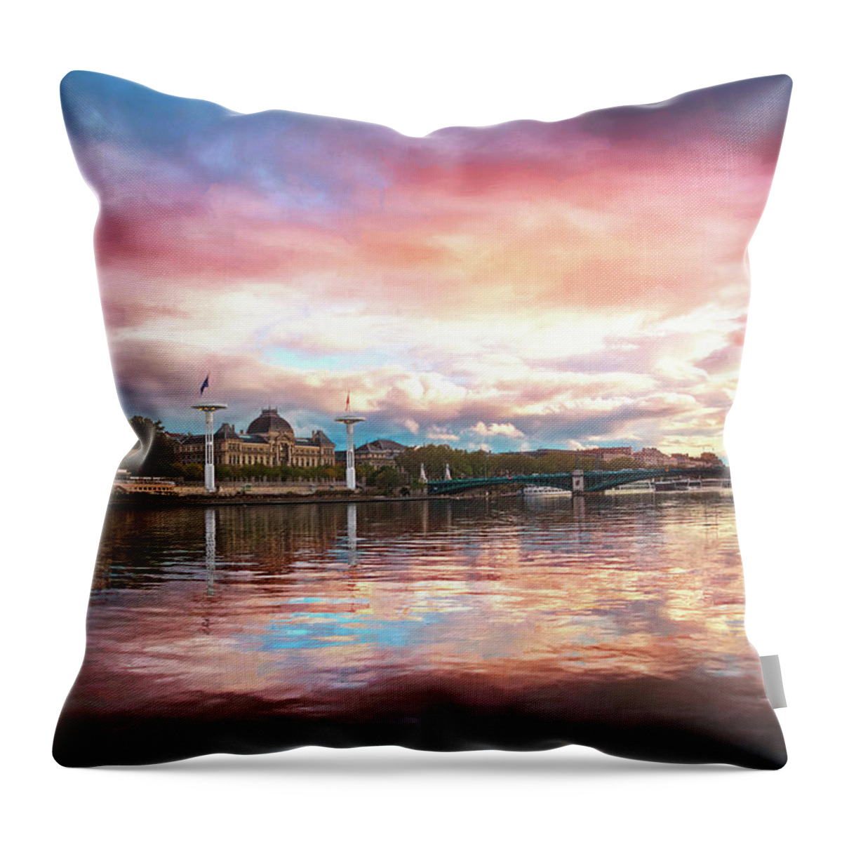 Lyon Throw Pillow featuring the photograph Sunset on the Rhone River Lyon France by Carol Japp