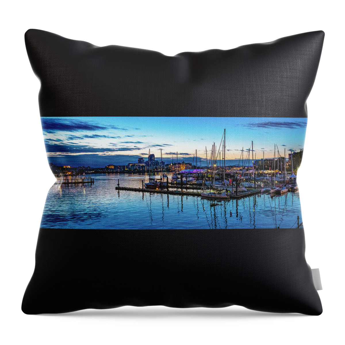 Sunset Throw Pillow featuring the digital art Sunset over a Harbor in Victoria British Columbia by SnapHappy Photos