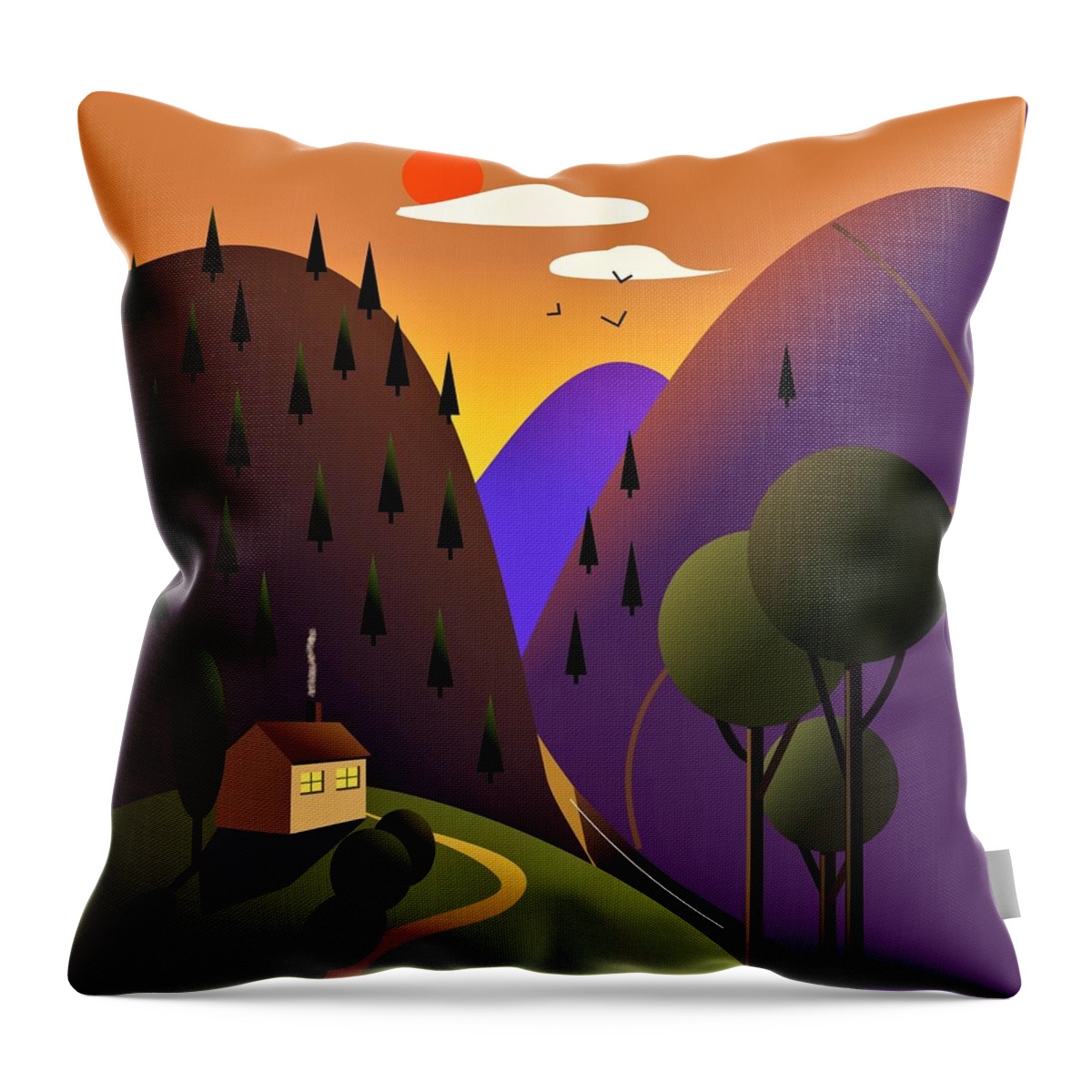 Valley Throw Pillow featuring the digital art Sunset over the valley by Fatline Graphic Art