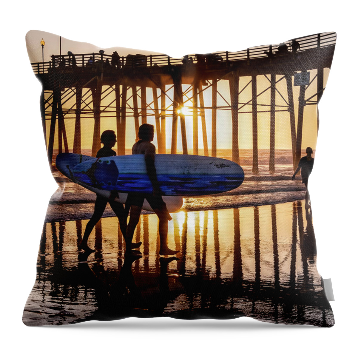 Beach Throw Pillow featuring the photograph Sunset Silhouette at Oceanside Pier by David Levin