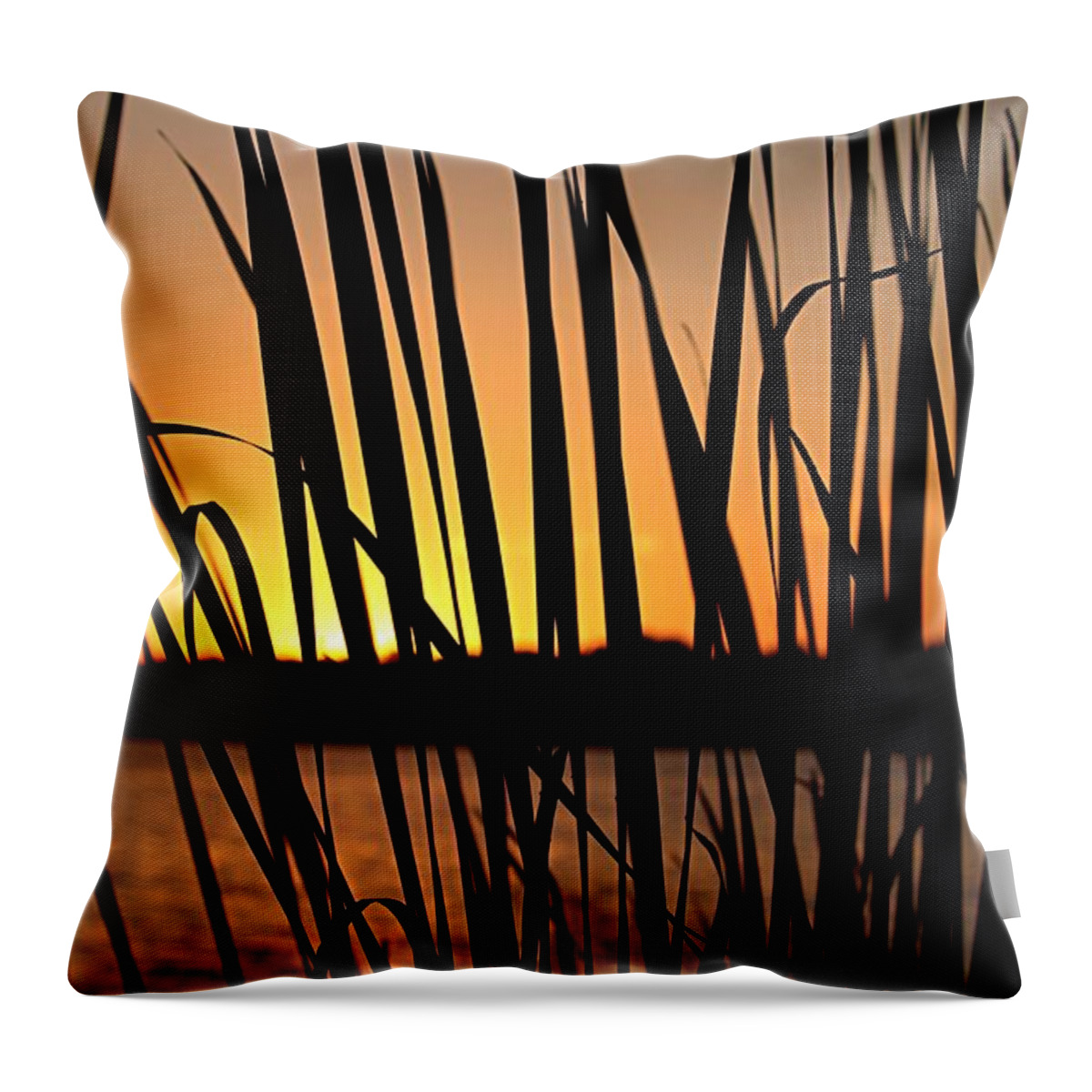 Sunset Throw Pillow featuring the photograph Sunset Through the Reeds by Mary Walchuck