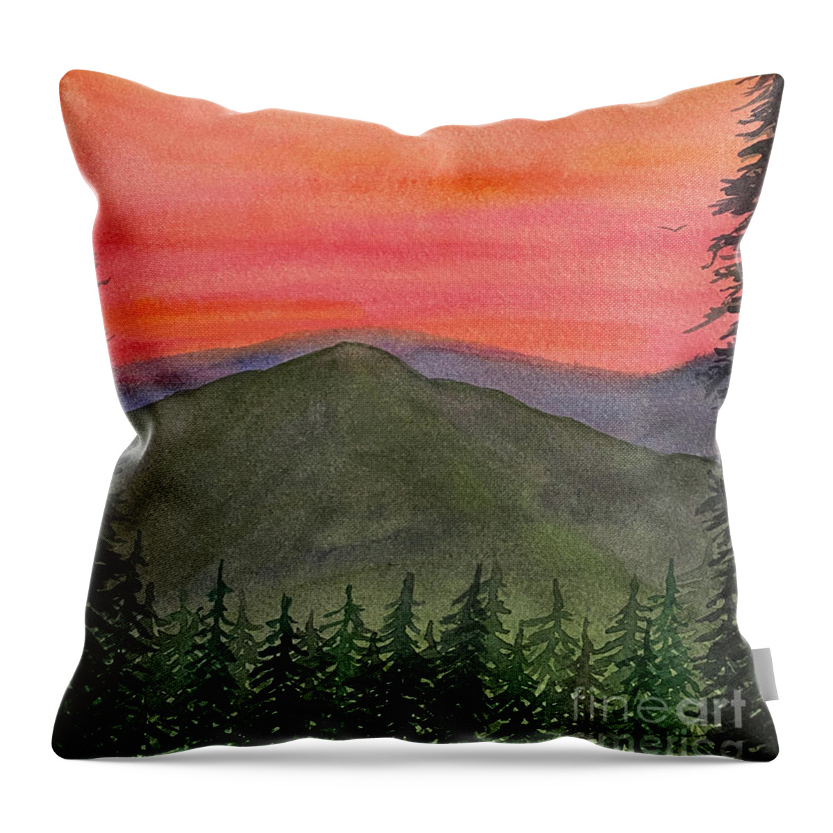 Sunset Throw Pillow featuring the painting Sunset Trees by Lisa Neuman