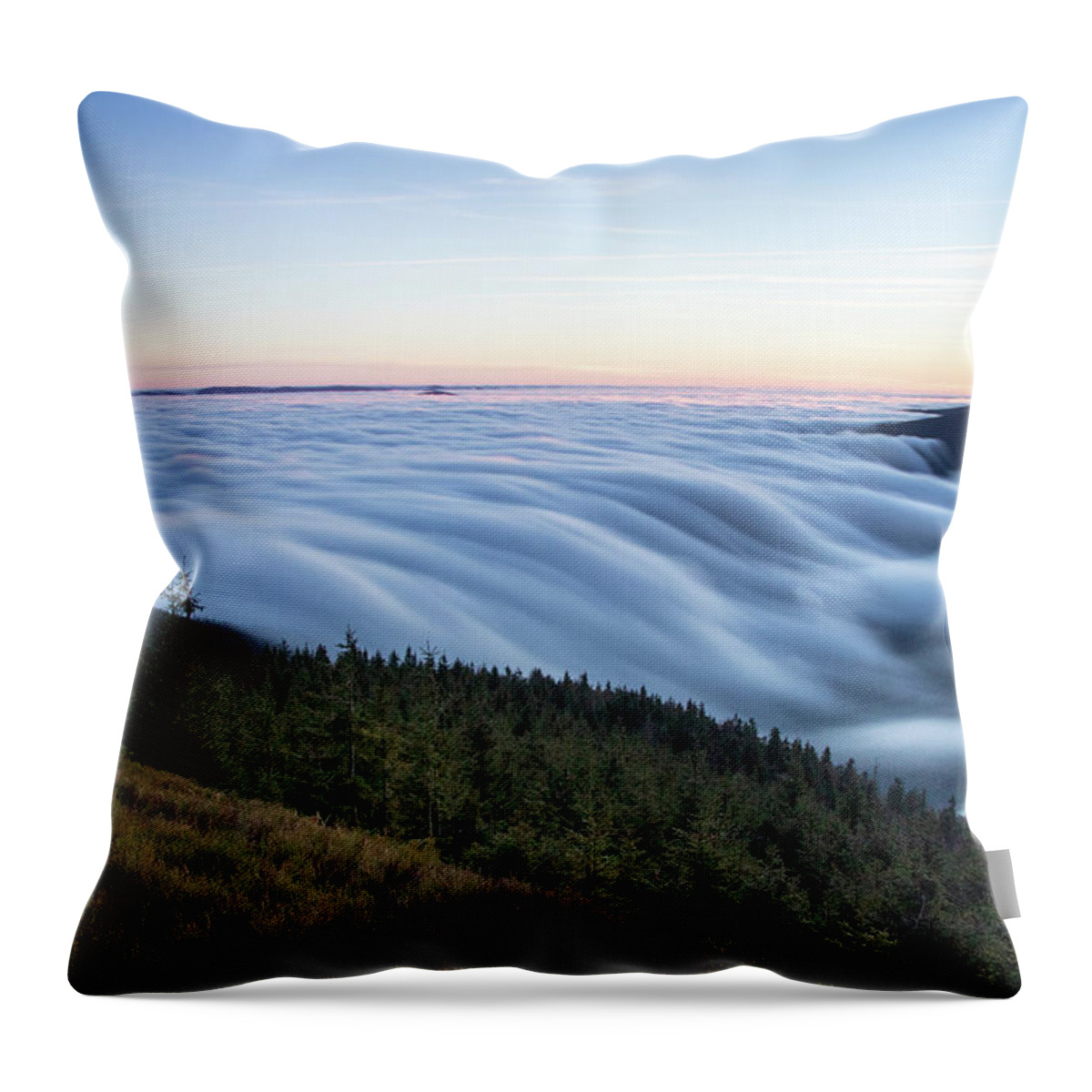 Courage Throw Pillow featuring the photograph Sunset with floating blue waves of clouds by Vaclav Sonnek